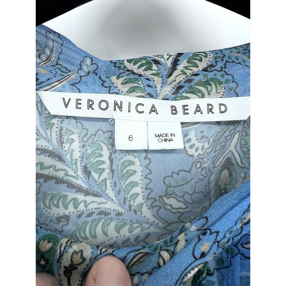 Veronica Beard Blue Silk Floral Dali Top Size 6 Ruffle Boho Chic Feminine - Picture 9 of 14
